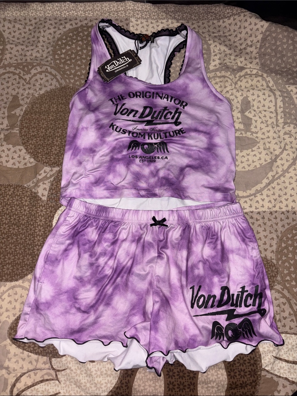 Von Dutch Purple Tie-Dye Tank & Shorts Set